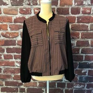 Silky Bomber Jacket Herringbone Pattern Zip Up